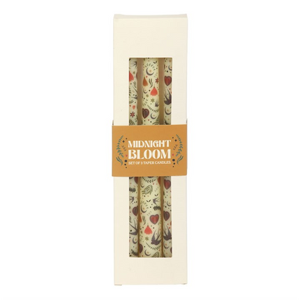 Set of 3 Cream Midnight Bloom Print Taper Candles