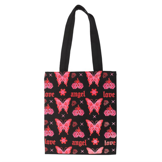 Flaming Butterfly Print Polycotton Tote Bag