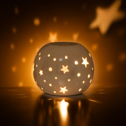 *White Iridescent Star Ceramic Oil Burner and Wax Warmer (12/24)