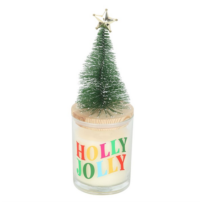 Holly Jolly Pine & Fir Glass Candle with Tree