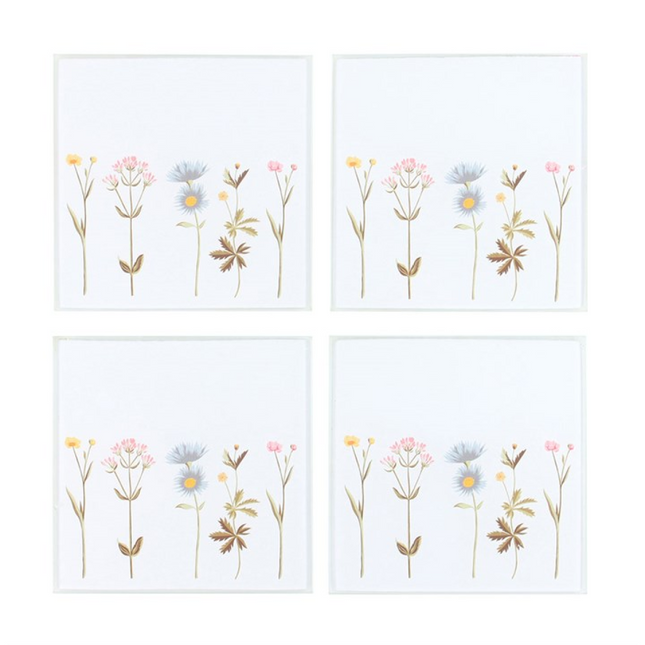 Floral Glass Coaster Set