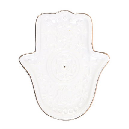 White Hand of Hamsa Incense Holder and Trinket Dish