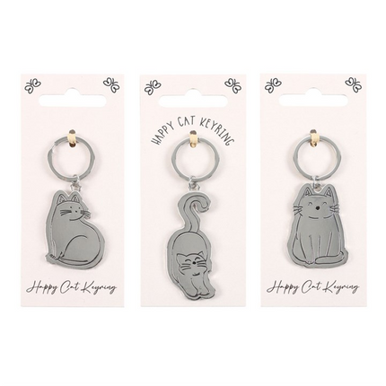 Set of 24 Happy Cat Keyrings on Display