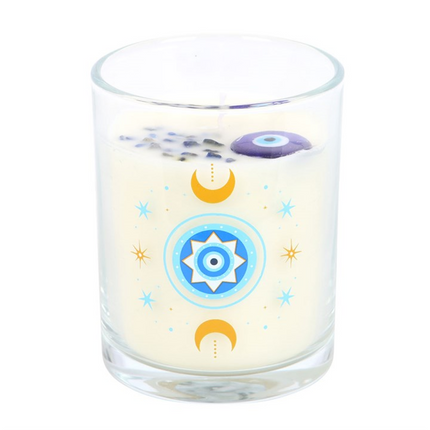 Under Watchful Eyes White Rose Candle with Crystals