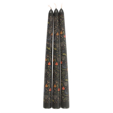 Set of 3 Black Midnight Print Taper Candles