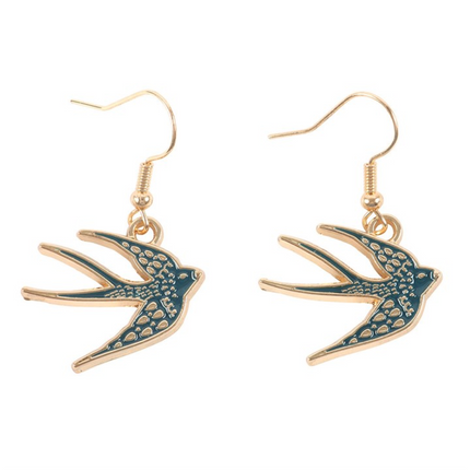 Blue Spread Your Wings Swallow Earrings