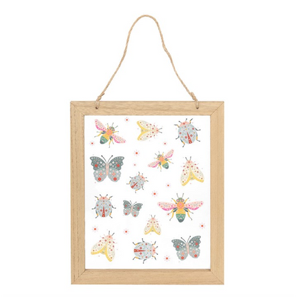 Floral Bug Print Glass Wall Hanging