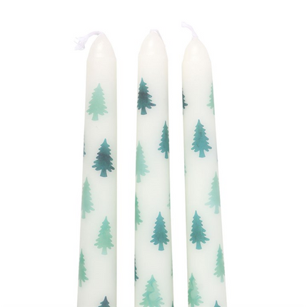 Set of 3 White Fir Tree Taper Candles