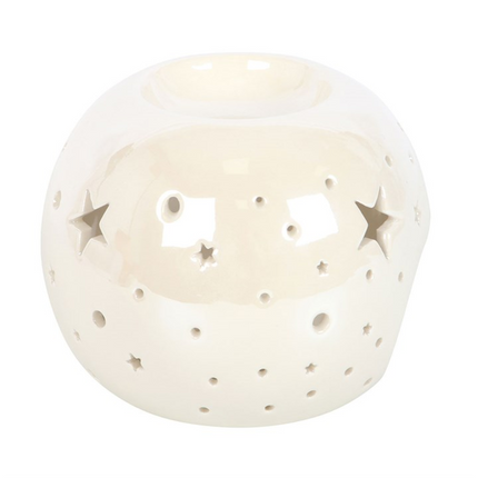 *White Iridescent Star Ceramic Oil Burner and Wax Warmer (12/24)