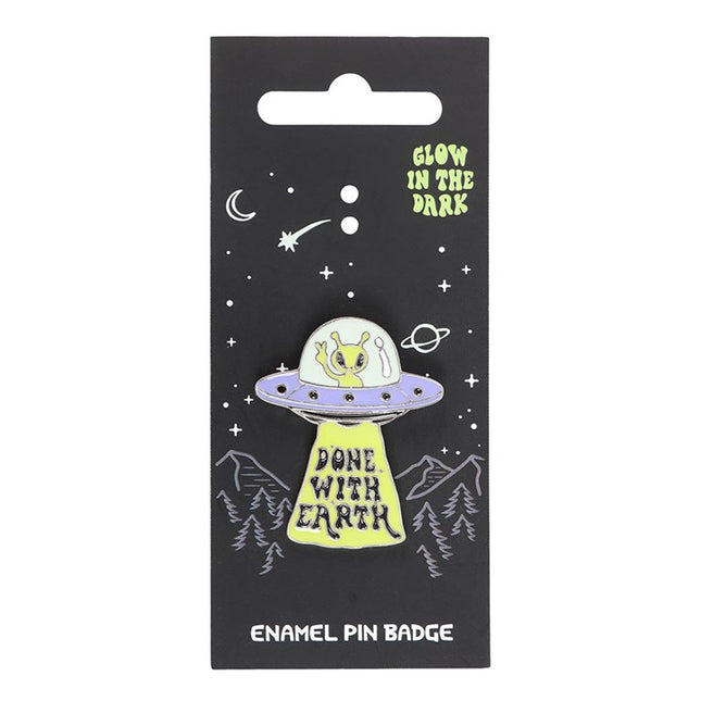 Glow in the Dark UFO Enamel Pin Badge