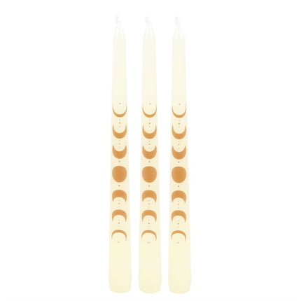Set of 3 Off White Moon Phases Taper Dinner Candles