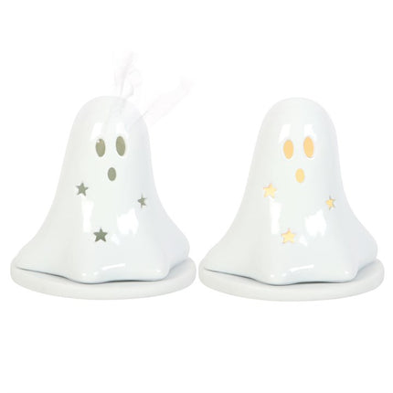 Ceramic Ghost Tealight and Incense Cone Holder