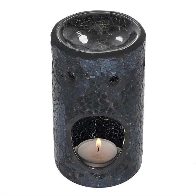Black Crackle Glass Pillar Oil Burner and Wax Warmer