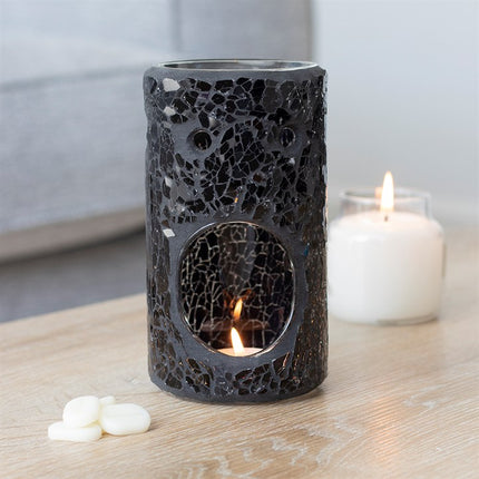 Black Crackle Glass Pillar Oil Burner and Wax Warmer