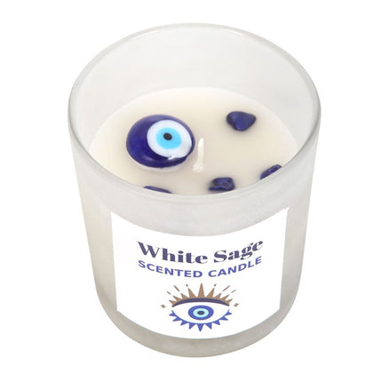 *All Seeing Eye White Sage Protection Charm Candle in Glass Pot (4/20)