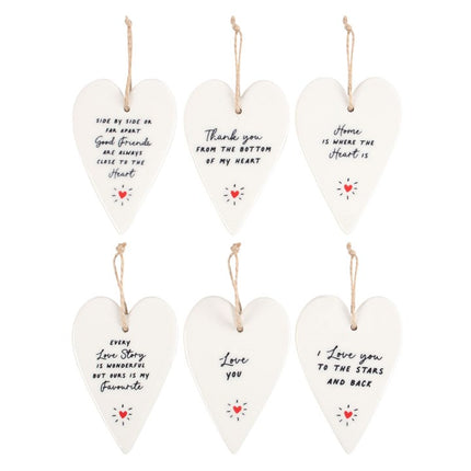 Set of 24 Heart Ceramic Mini Signs on Display