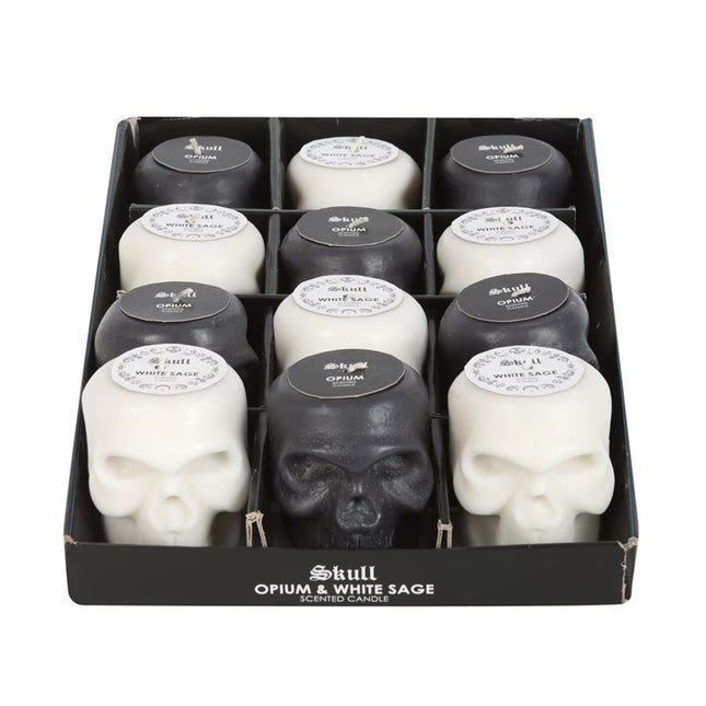 Set of 12 Opium & White Sage Skull Candles in Display