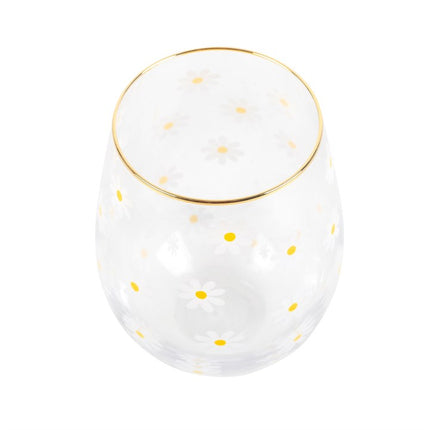 All Over Daisy Print Stemless Wine Glass