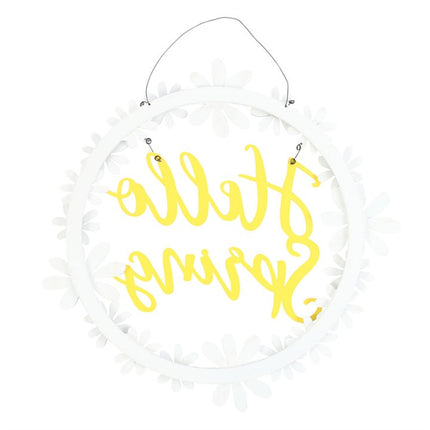 Hello Spring Hanging Daisy Wreath Decoration