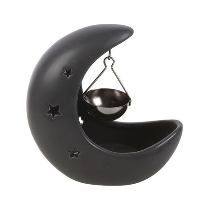 *Black Crescent Moon Hanging Ceramic and Gunmetal Oil Burner (12/48)