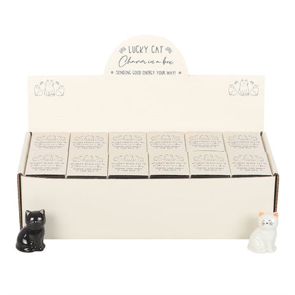 Set of 24 White & Black Lucky Cat Charms in a Box