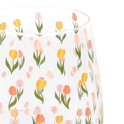 Tulip Print Stemless Glass