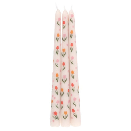 Set of 3 Tulip Print Taper Candles