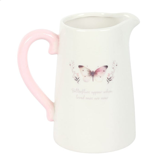 White Butterfly Print Ceramic Flower Jug