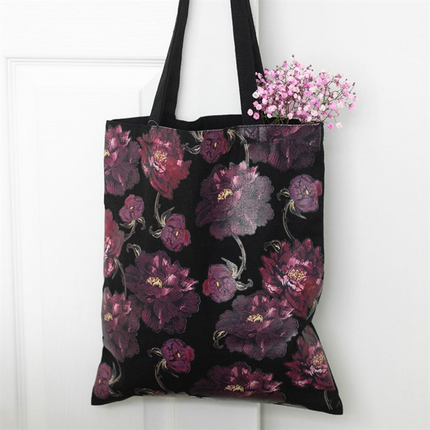 Dark Romance Floral Print Tote Bag