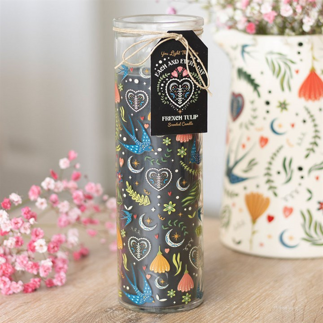 Midnight Bloom Print French Tulip Tube Candle
