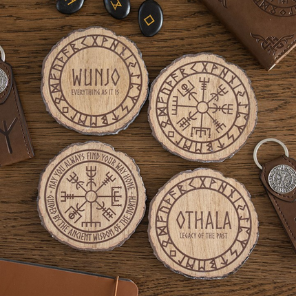 Set of 4 Norse Mythology Wood Slice Coasters