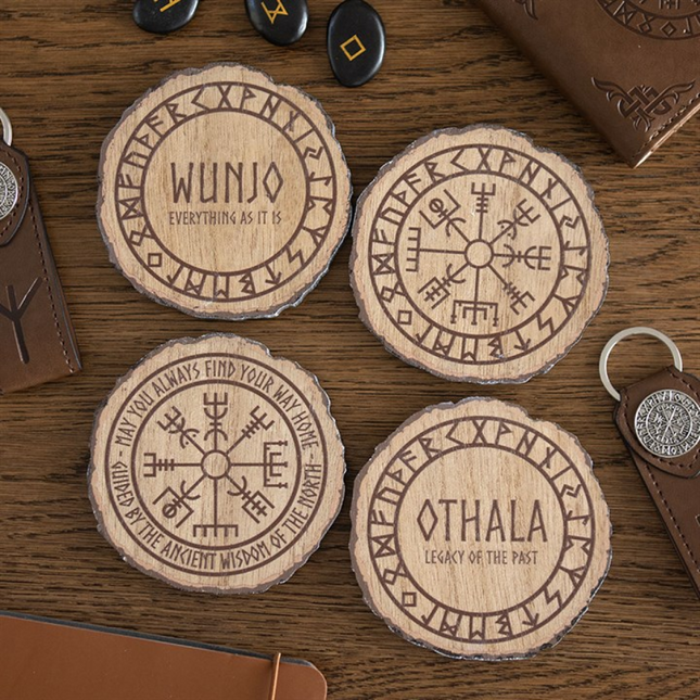 Set of 4 Norse Mythology Wood Slice Coasters
